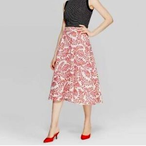 Women's Leaf Print Mid-Rise Circle Skirt - Who What Wear
